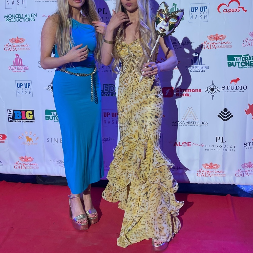 Yellow Evening Dress Gown beaded Roberto cavalli vibes Y2K mermaid style - Picture 5 of 16
